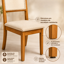Ver imagem 4 de Kit 4 Cadeiras para Sala de Jantar Estofada Linho Bege Encosto em Tela Sextavada Madeira Maciça Mel