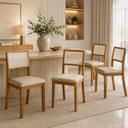Ver imagem 1 de Kit 4 Cadeiras para Sala de Jantar Estofada Linho Bege Encosto em Tela Sextavada Madeira Maciça Mel