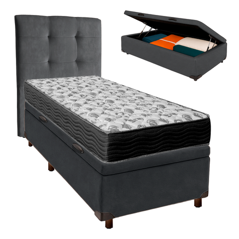 Cama Box Bau + Colchão Solteiro Ortobom D33 Iso100 + Cabeceira Estofada