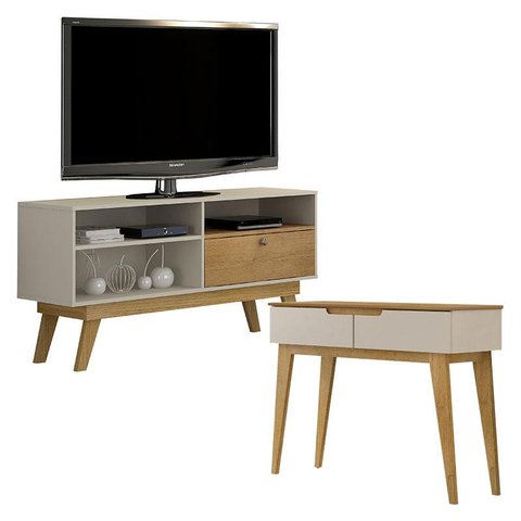 Rack Bancada Houston e Aparador Bellíssima Off White Cinamomo - Valdemóveis