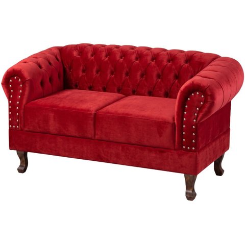 Namoradeira Chesterfield Duque 2 Lugares em Veludo:Veludo Vermelho