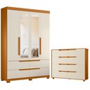 Ver imagem 1 de Guarda Roupa Solteiro Doble 04 Portas com Espelho e Cômoda Doble Cinamomo Off White Flex - Móveis Al
