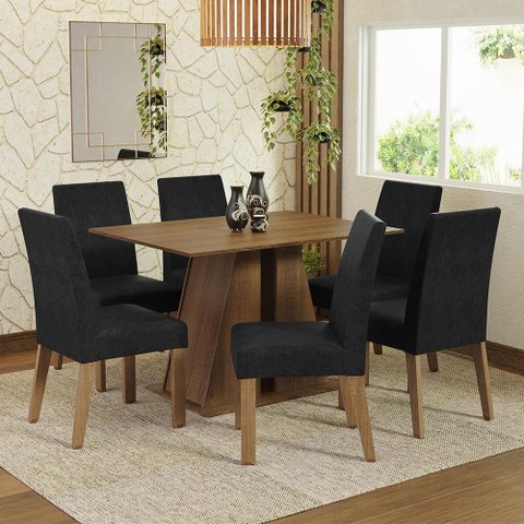 Conjunto Sala de Jantar Mesa Tampo de Madeira 6 Cadeiras Rustic/oxford Cheryl Madesa