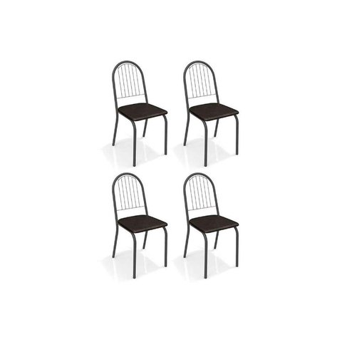 Kit 4 Cadeiras de Cozinha Noruega 4C077PRF 4 Un Preto Fosco/Courano Preto - Kappesberg