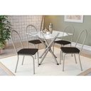Ver imagem 1 de Conjunto: Mesa de Cozinha Volga C/ Tampo de Vidro 90cm e 4 Cadeiras Noruega Niquel - Courano Preto