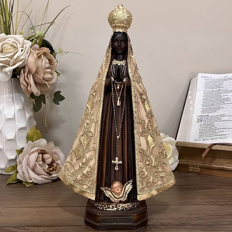 Imagem Nossa Senhora Aparecida Resina Barroca 20cm Dourada - 2