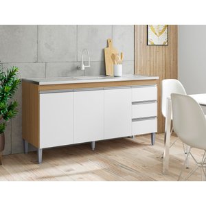 Balcão Gabinete P/ Pia Andreia sem Tampo 160 Cm Ajl Móveis - Amêndoa e Branco