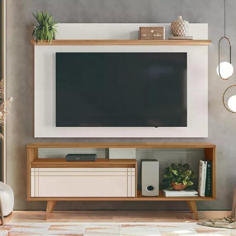 Rack com Painel para TV 160cm até 60 Polegadas Marrom/Branco - Notável