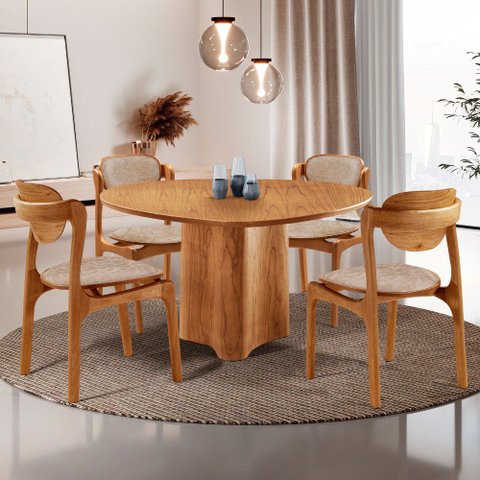 Sala de Jantar Mesa Selene 135cm Tampo Laminado Organico e 4 Cadeiras Solaris Soft