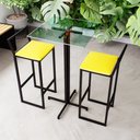 Ver imagem 1 de Conjunto Mesa Alta Bar Bistrô Quadrada Vidro 2 Banquetas Confort Estofado Don Castro