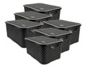 Ver imagem 1 de Conjunto Cestos Organizadores 6 Peças Rattan Plástico Resistente Médio Cesto C/ Tampa Capacidade 8L