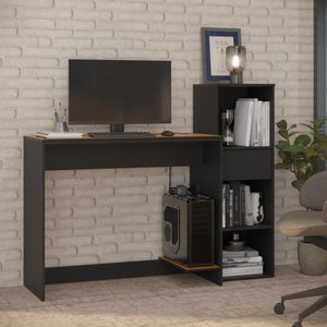 Conjunto de Escritório 2 Peças Smart Office Mesa e Armário Livreiro - Preto e Cedro