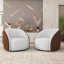 Ver imagem 2 de Kit 2 Poltronas Decorativas Jenny Base Giratória em Metal Preto Bouclê Branco/marrom G45 - Gran Belo