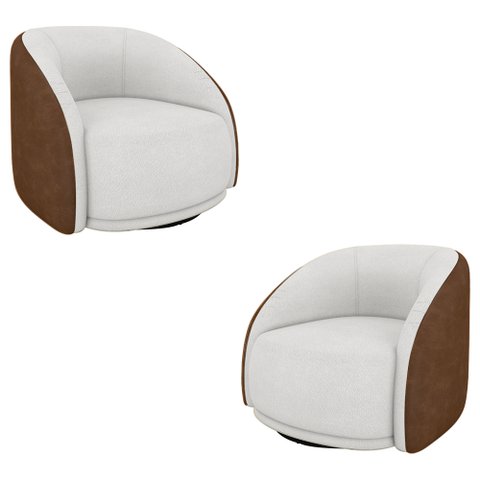 Kit 2 Poltronas Decorativas Jenny Base Giratória em Metal Preto Bouclê Branco/marrom G45 - Gran Belo
