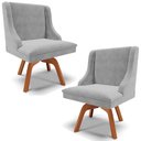 Ver imagem 1 de Kit 2 Poltronas Decorativas Base Giratória de Madeira Firenze Suede Cinza/Natural - Gran Belo