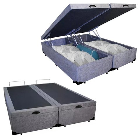 Cama Box Baú Casal Bipartido Suede Cinza Emth 138x188x40