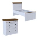 Ver imagem 1 de Conjunto Cômoda e Cama de Solteiro England MDF 4 Gavetas Branco/Freijó