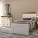 Ver imagem 3 de Conjunto Cômoda e Cama de Solteiro England MDF 4 Gavetas Branco/Freijó