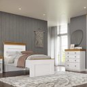 Ver imagem 4 de Conjunto Cômoda e Cama de Solteiro England MDF 4 Gavetas Branco/Freijó