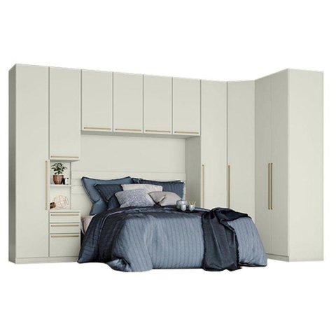 Quarto Modulado Casal Ambiente 3 New Predileto 6 Peças Areia - Henn