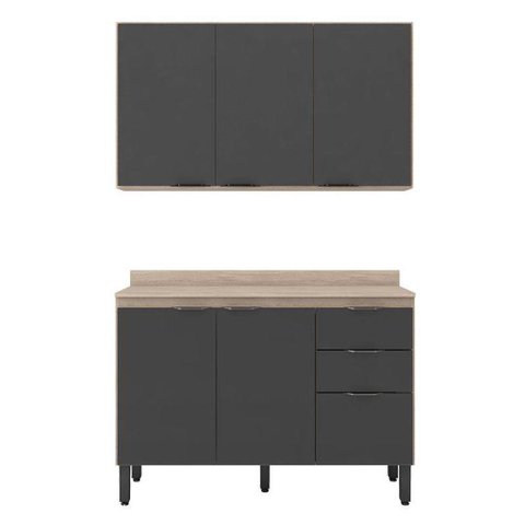 Cozinha Modulada Firenze Fi0010 Avena Grafito - Demóbile