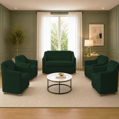 Kit Namoradeira + 4 Poltronas Decorativas para Sala Mila Suede Cores Pé de Plastico Cromado