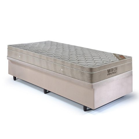 Base Box Baú 88x188 Suede com Colchão Airtech Ortobom Molas Ensacadas