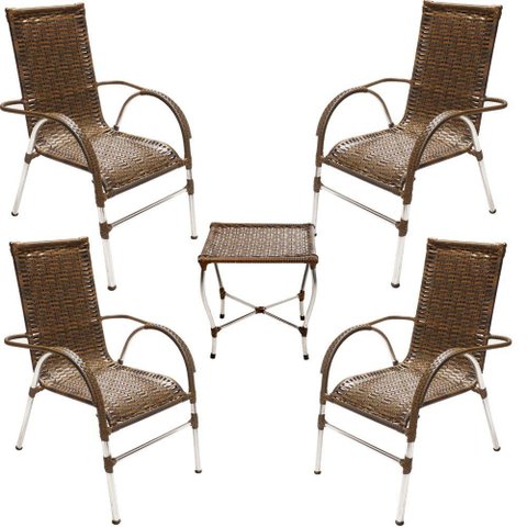 Jogo 4 Cadeiras e Mesa para Área e Jardim Trama Original Argila