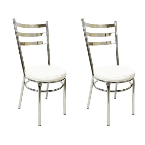 Conjunto 2 Cadeiras de Cozinha Redonda Reforçada Cromada Assento Grosso Branco