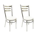 Ver imagem 1 de Conjunto 2 Cadeiras de Cozinha Redonda Reforçada Cromada Assento Grosso Branco