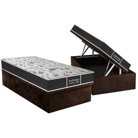 Cama Box Baú Solteiro: Colchão Molas Probel Prolastic ProDormir Sleep + Base CRC Suede Brown(