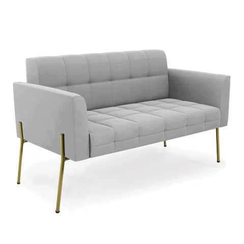 Sofá Namoradeira 2 Lugares Pé de Ferro Dourado Elisa Suede Cinza D03 - D'Rossi