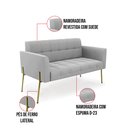 Ver imagem 5 de Sofá Namoradeira 2 Lugares Pé de Ferro Dourado Elisa Suede Cinza D03 - D'Rossi