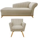 Ver imagem 1 de Kit Diva Recamier Vanessa 160cm Lado Esquerdo e 01 Poltrona Laura Linho Doce Sonho Móveis Bege