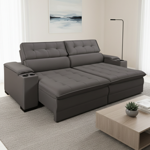 Sofá Retrátil Reclinável Barcelona Molas Ensacadas Porta Copos e Entrada Usb Tecido Suede 2,50m