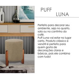 Kit 2 Puff Redondo Luxo Pés em Madeira Luna Linho Moderno Conforto Penteadeira Cor Bege - 4