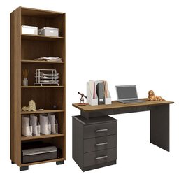 Mesa para Computador Flay e Livreiro Office Freijó Grafite Perolizado - Móveis Leão - 1