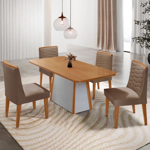 Mesa de Jantar Diane 120cm Tampo Mdf Laminado 4 Cadeiras Eloise Moderna Mobília