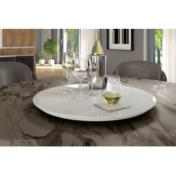 Prato Giratório mesa diâmetro 50 cm para servir laqueado brilho mdf com vidro Decorativo Off White - 2