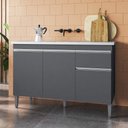 Ver imagem 2 de Balcão Gabinete com Pia Inox 120cm 3 Portas e 1 Gaveta Tatiane Cinza - Ajl Móveis