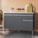 Ver imagem 1 de Balcão Gabinete com Pia Inox 120cm 3 Portas e 1 Gaveta Tatiane Cinza - Ajl Móveis