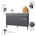 Ver imagem 3 de Balcão Gabinete com Pia Inox 120cm 3 Portas e 1 Gaveta Tatiane Cinza - Ajl Móveis