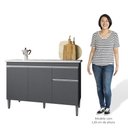 Ver imagem 5 de Balcão Gabinete com Pia Inox 120cm 3 Portas e 1 Gaveta Tatiane Cinza - Ajl Móveis