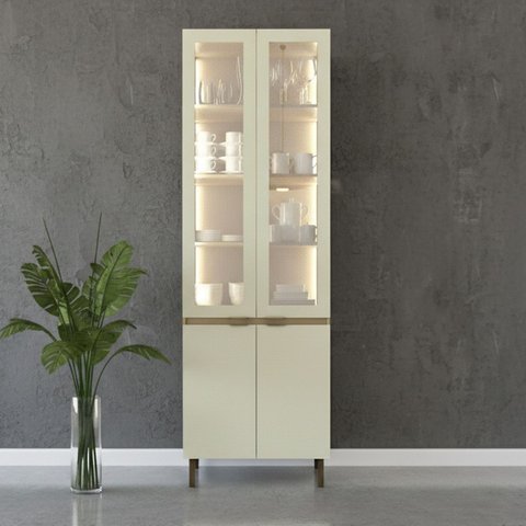 Cristaleira 70cm com 4 Portas, Vidro Reflecta e Fita Led Interna New York Movel na Caixa