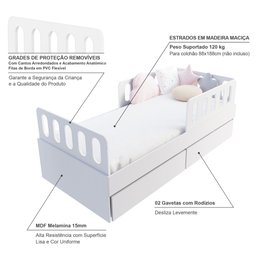 Cama Solteiro Mdf Bp com 02 Gavetas Grades e Cabeceira Megamobilia - 4