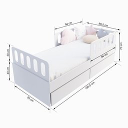Cama Solteiro Mdf Bp com 02 Gavetas Grades e Cabeceira Megamobilia - 3