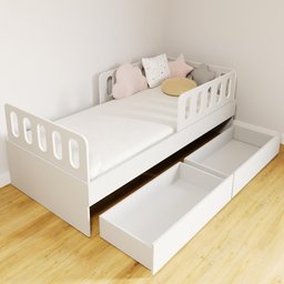 Cama Solteiro Mdf Bp com 02 Gavetas Grades e Cabeceira Megamobilia - 2