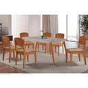 Ver imagem 1 de Conjunto: Mesa Sala Jantar Havana Curvo 180cm + 6 Cadeiras Havana Naturale/off White - Linho Bege -