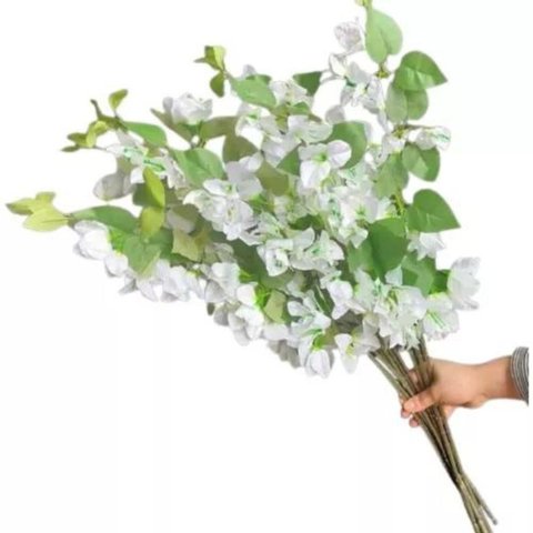 Kit com 10 Galhos Flores Brancas Bougainville Premium 75cm
