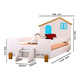 Cama Solteiro Casinha Branco Mel e Azul com 2 Luminárias - 5